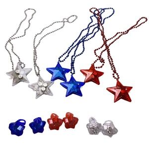 4th of July Party‎ Favors Light Up Necklace Ring 2 each color Patriotic Festival